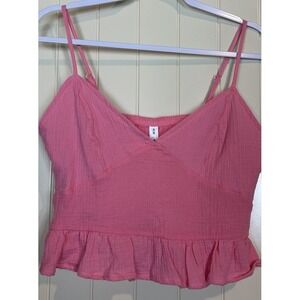 Fornia Los Angeles pink cotton gauzy crop cropped top Sz L NWT‎